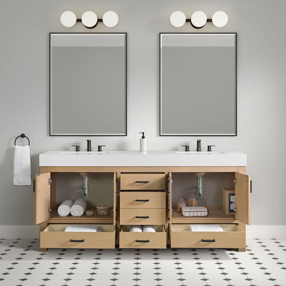 37B Alanya 72" Double Bathroom Vanity in Warm Oak with White Composite Stone Top, , large