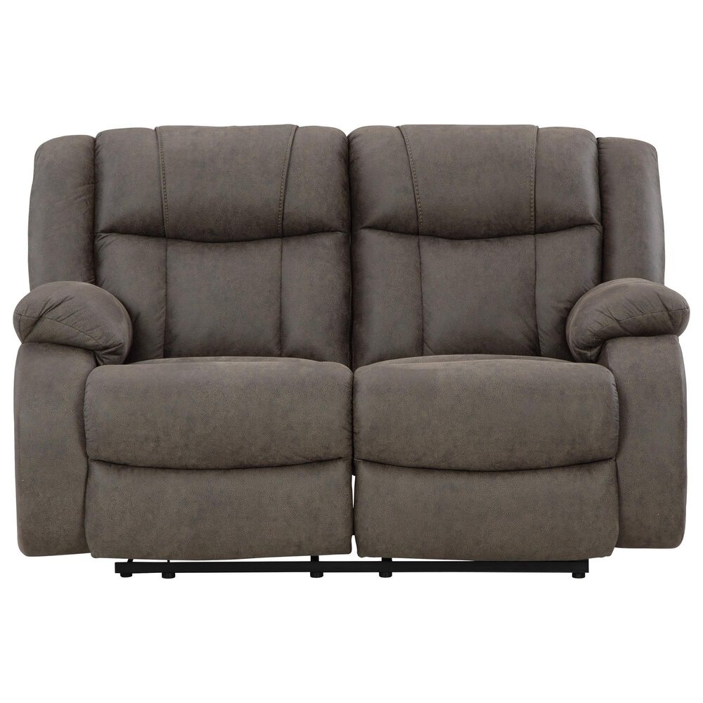Ashley First Base Manual Reclining Loveseat in Gunmetal, , large