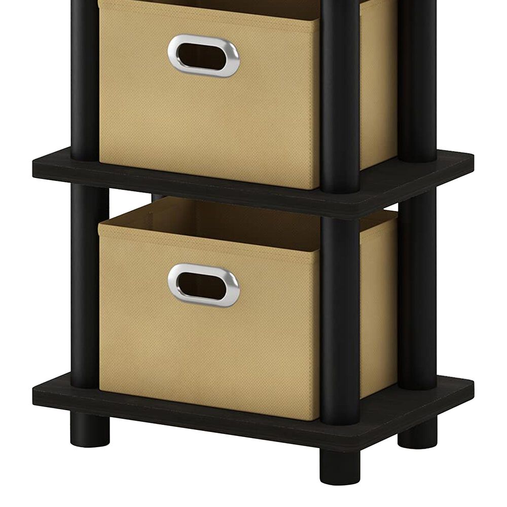 HOMLUX 5-Tier Tall Corner Open Bookshelf with 4 Storage Bins in Espresso and Black, , large