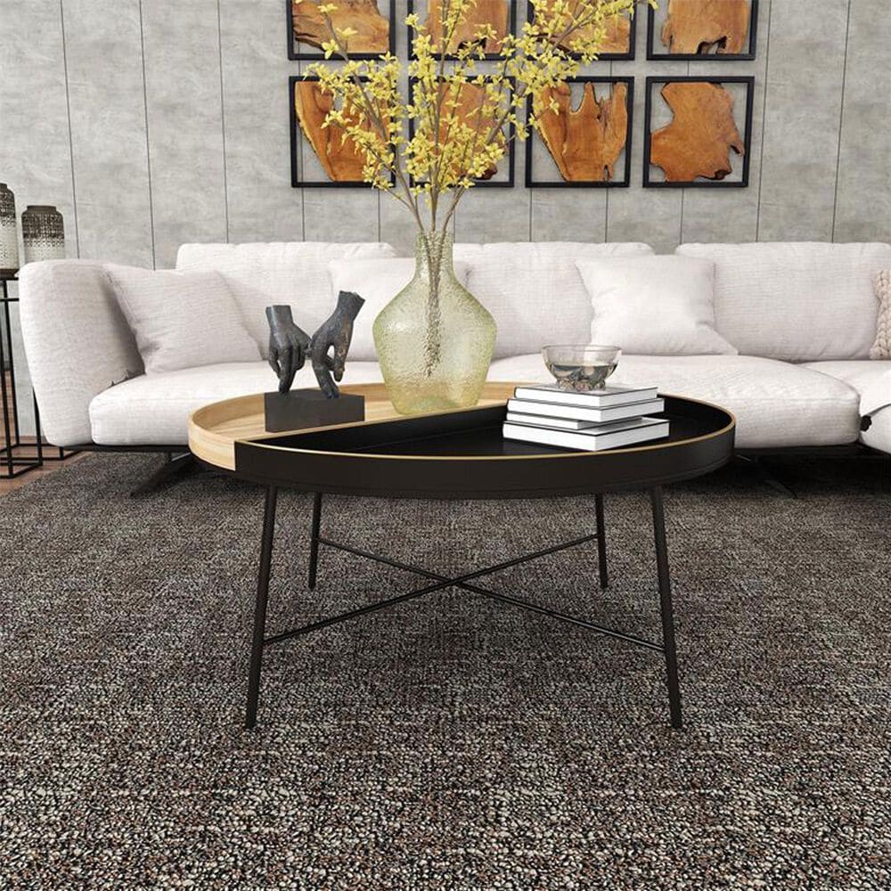 Maple and Jade Split Tray Coffee Table in Matte Black and Light Brown, , large
