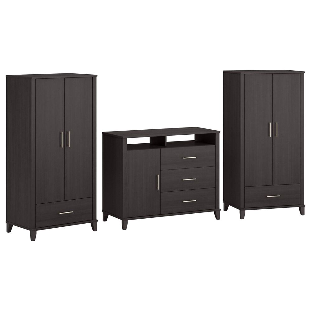 Bush Somerset 3Piece Dresser TV Stand and Armoire Set in Storm