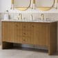 James Martin Hudson 60" Double Bathroom Vanity in Honey Oak with 3 cm Carrara Marble Top and Rectangular Sinks, , large