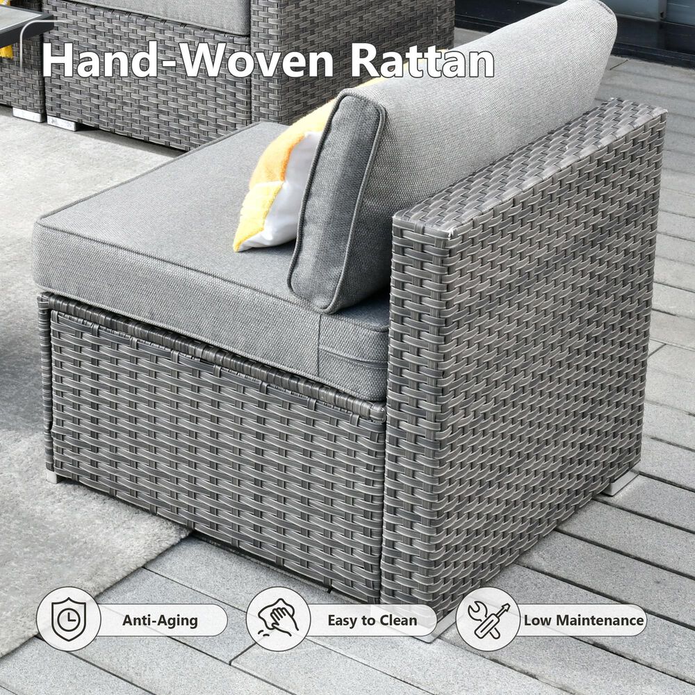 HOMLUX 5-Piece Patio Conversation Set with Grey Wicker in Dark Gray, , large