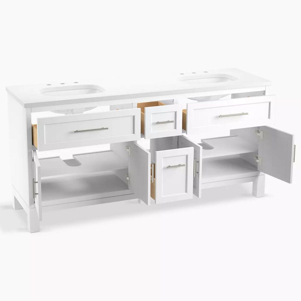 Kohler Quo 72&quot; Double Bathroom Vanity in White with 3 cm Pure White Quartz Top and Oval Sinks, , large