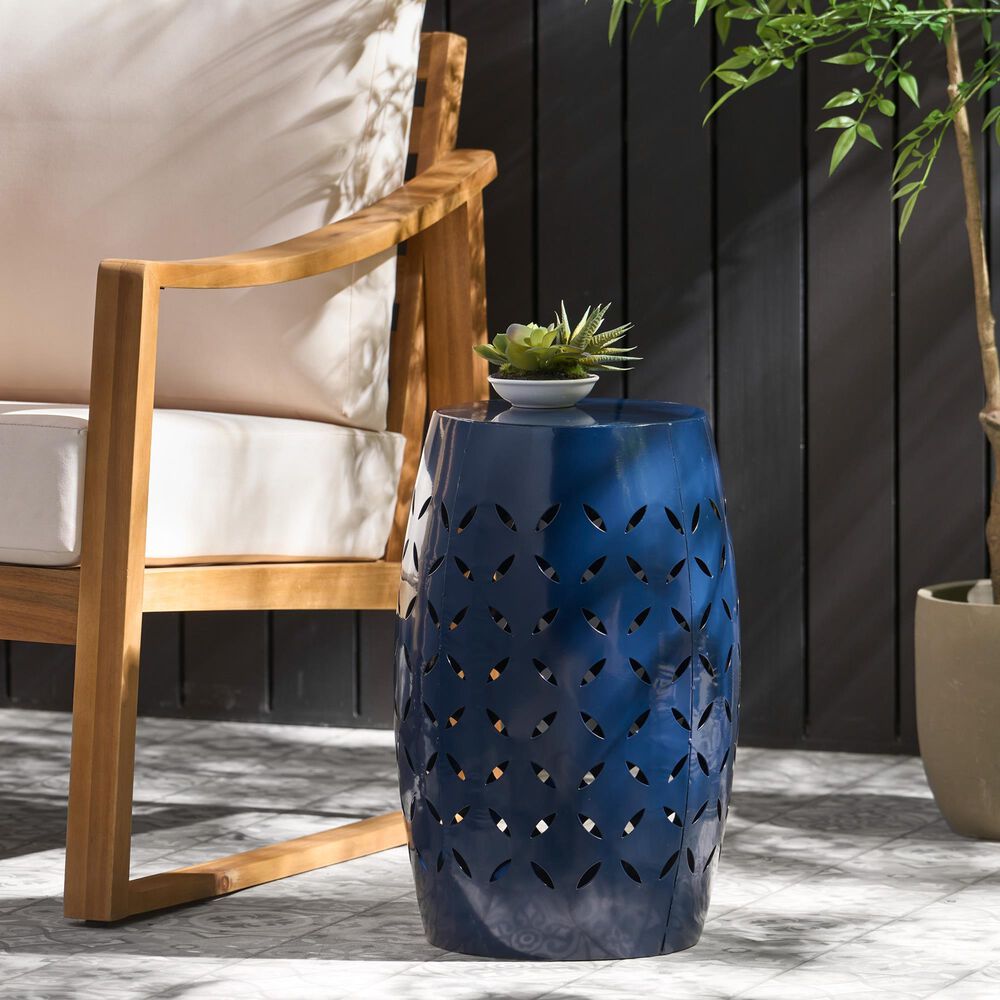 Hearth and Haven Lilac Outdoor Metal Side Table with Cylindrical Design in Dark Blue, , large