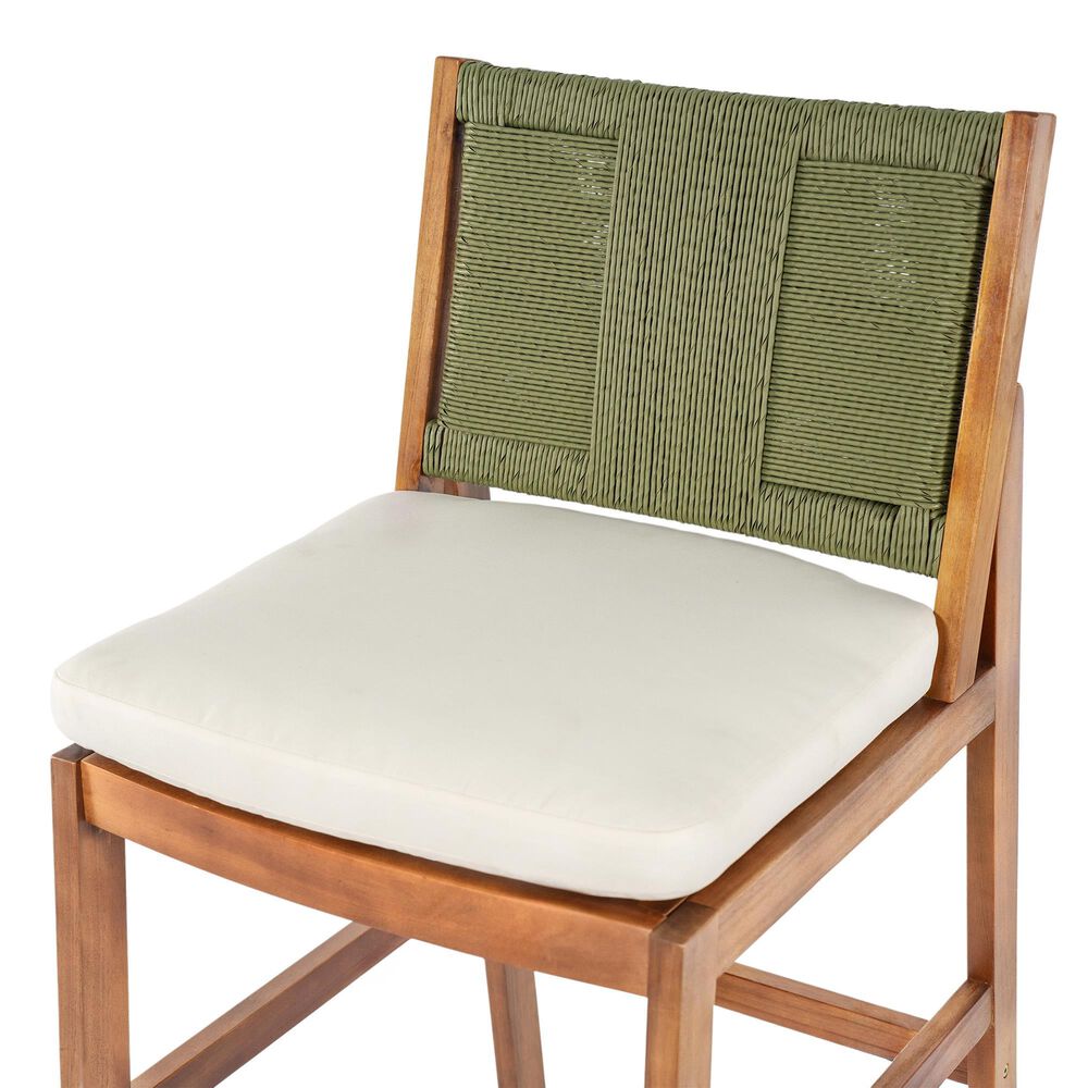Hearth and Haven Outdoor Bar Stool with Green Wicker Back in Cream (Set of 2), , large