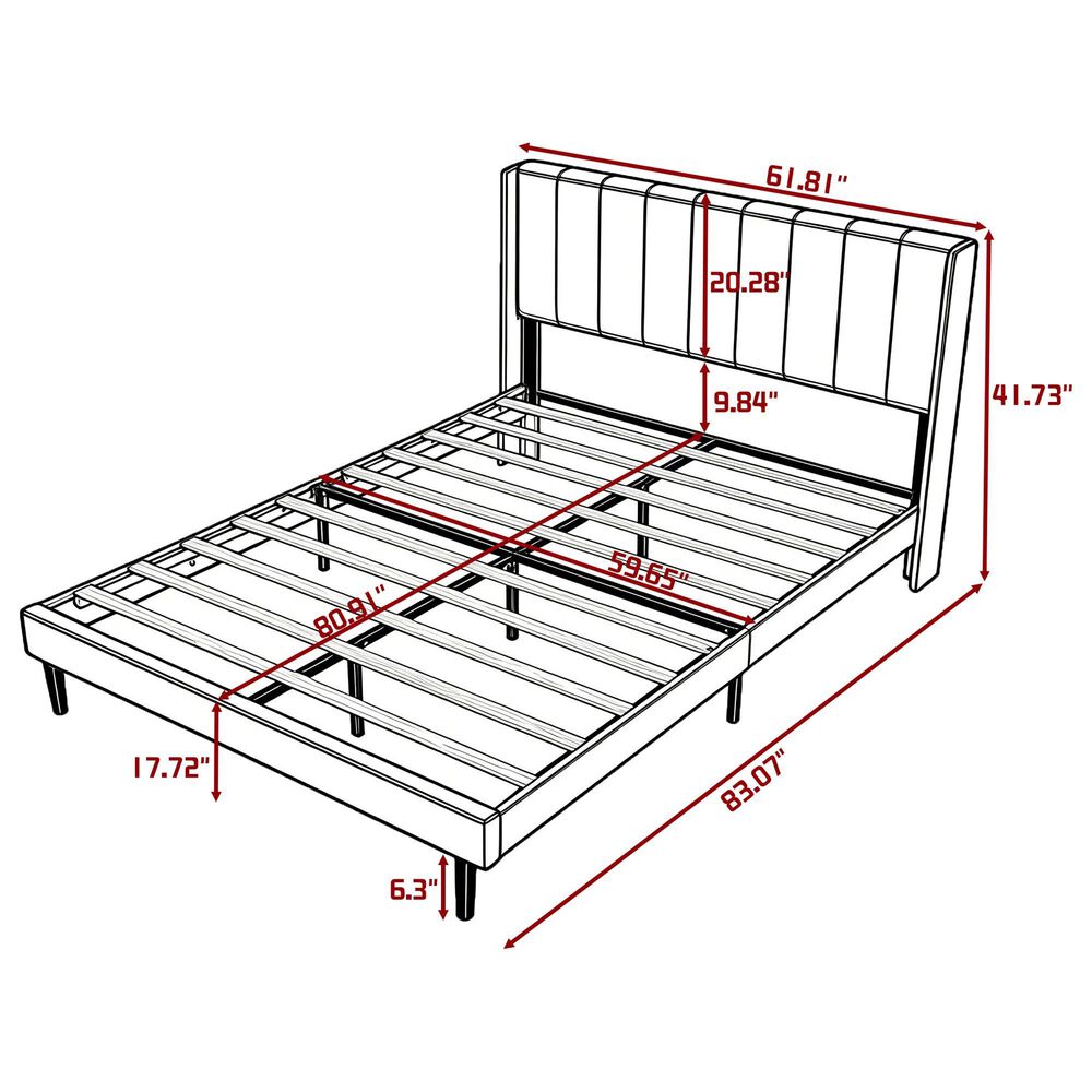 HOMLUX Queen Upholstered Platform Bed Frame with Velvet Headboard in Pink, , large