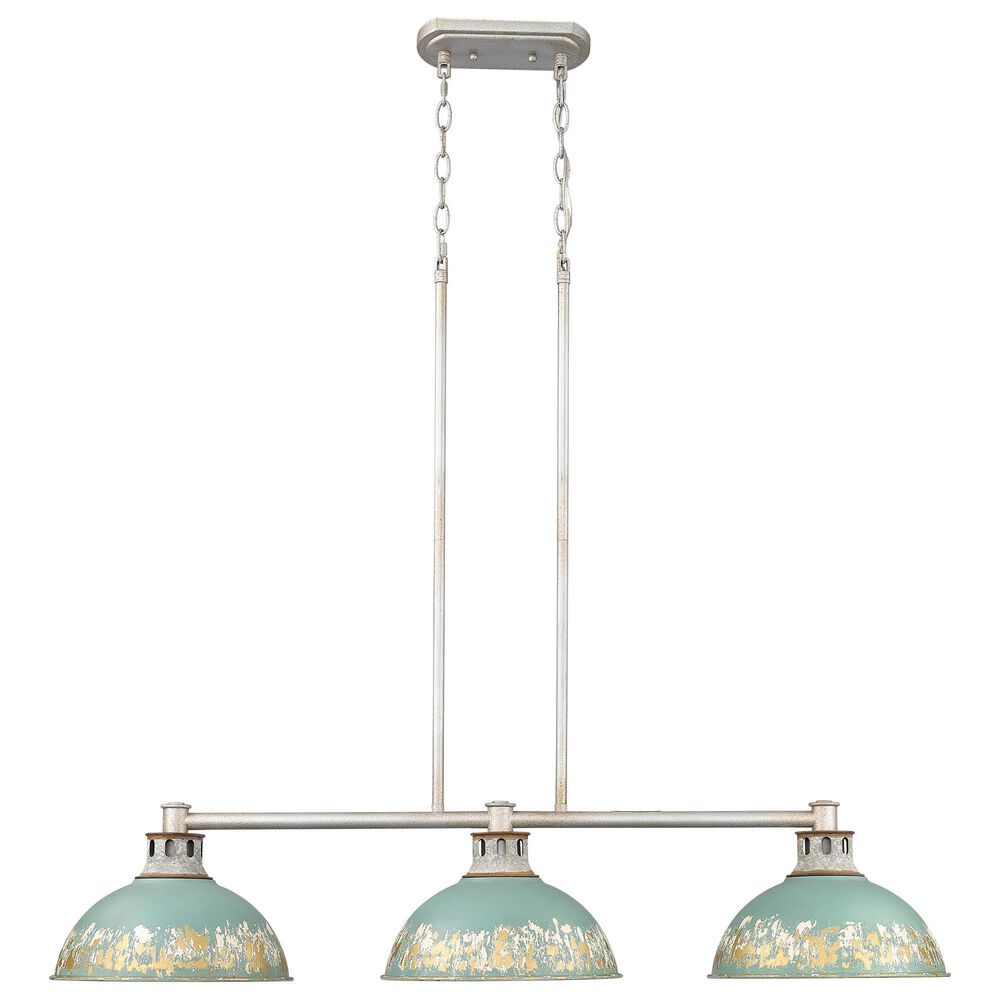 Golden Lighting Kinsley 3-Light Linear Pendant with Antique Teal Shade in Aged Galvanized Steel, , large