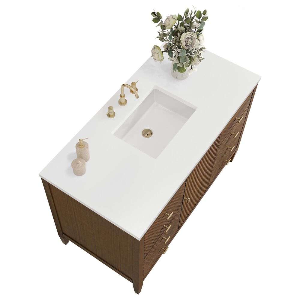 James Martin Vanities Myrrin 48&quot; Vanity in Mid-Century Walnut with 3 cm White Zeus Quartz Top, , large