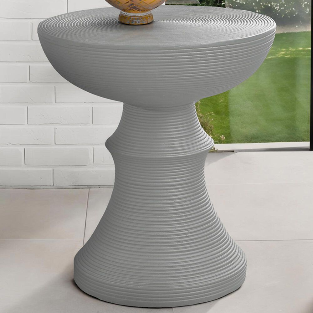 Hearth and Haven Outdoor Round Side Table with Ribbed Texture in Grey, , large