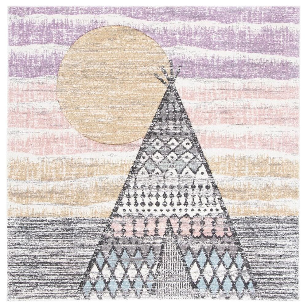 Safavieh Carousel Outer Space 5"3" Square Grey and Pink Kids Area Rug, , large