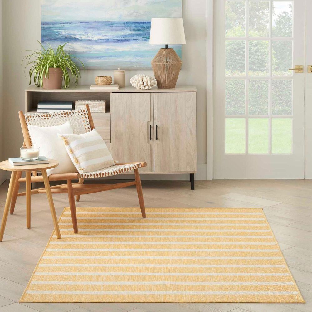 Nourison Positano POS03 Yellow and Ivory 5&#39; x 7&#39; Indoor/Outdoor Area Rug, , large