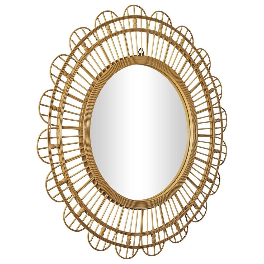 Maple and Jade 35&quot; Handmade Woven Floral Wall Mirror with Beaded Accents in Brown, , large
