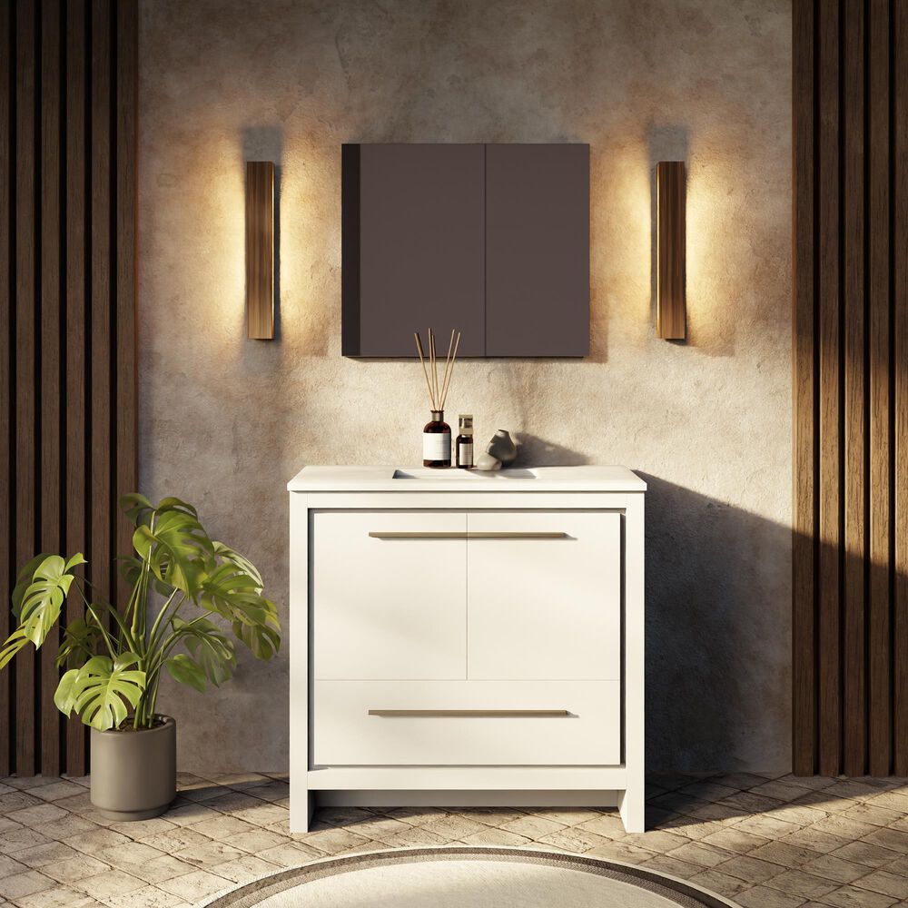 Lexora Home Lafarre 36" Single Bathroom Vanity in White with 2 cm White Quartz Top and Rectangular Sink, , large