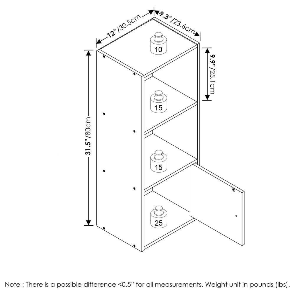 HOMLUX 3-Tier Shelf Bookcase with Door Storage Cabinet in Blackwood, , large