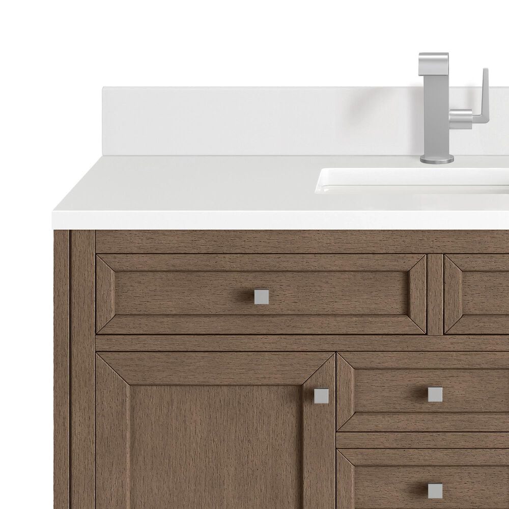 James Martin Vanities Chicago 48&quot; Single Bathroom Vanity in Whitewashed Walnut with Single Hole 3 cm White Zeus Quartz Top and Rectangular Sink, , large