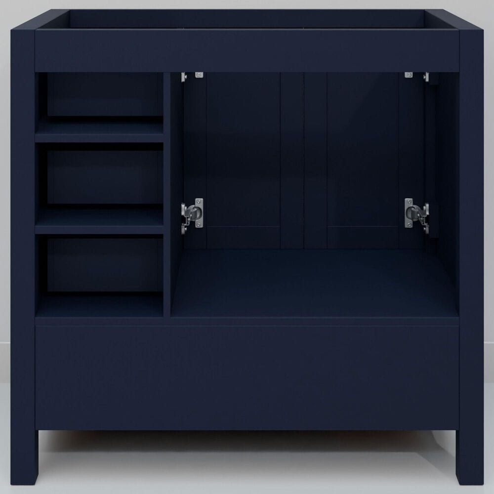 Lexora Home Jacques 36" Left Offset Single Bathroom Vanity in Navy Blue with 2 cm White Carrara Marble Top and Rectangular Sink, , large