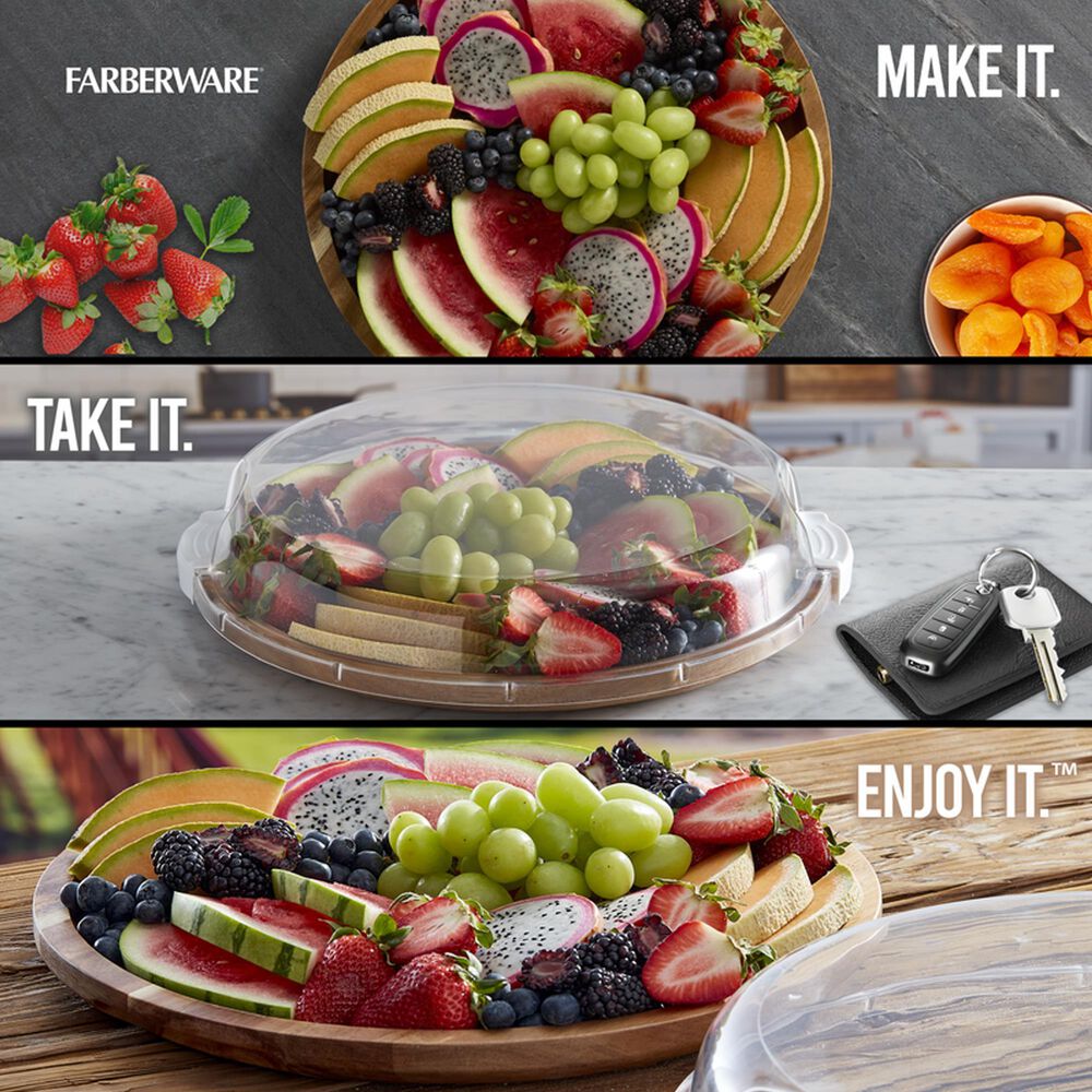 Lifetime Brands Build-a-Board Round Cutting Board with Single Compartment and Locking Lid in Natural and Clear, , large