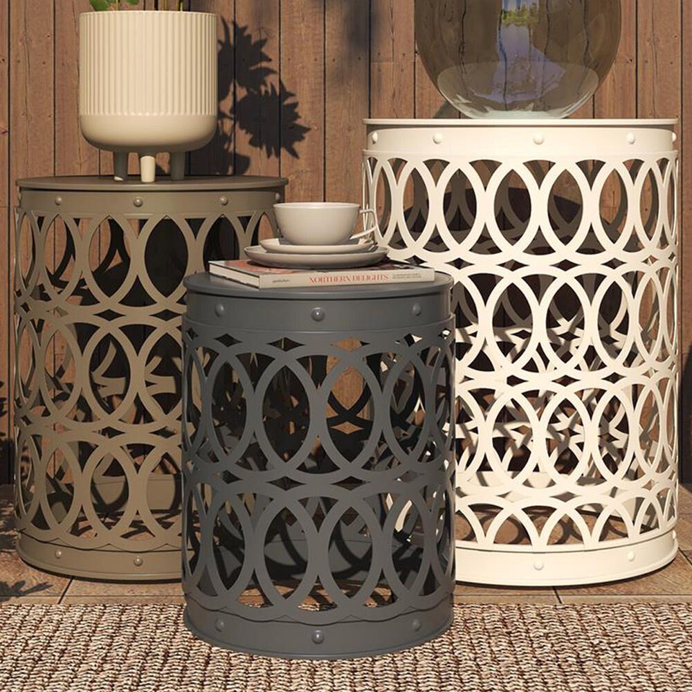 Maple and Jade Indoor/Outdoor 3-Piece Nesting Geometric Accent End Table Set in White, Gray and Dark Gray, , large