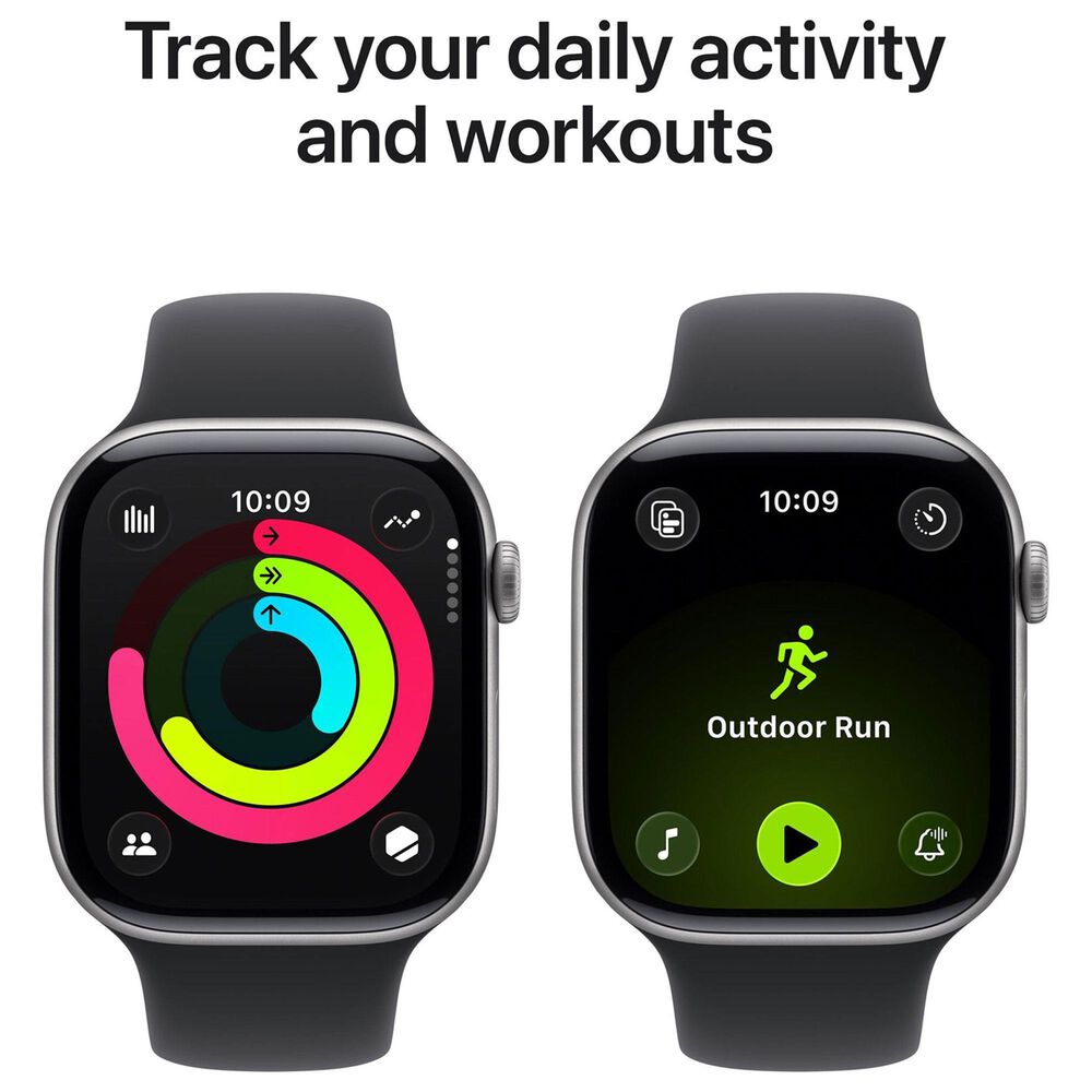 Apple Watch Series 11 (GPS+Cellular) 46mm Aluminum Case with Black Sport Band - M/L in Jet Black and 2-Year AppleCare+, , large
