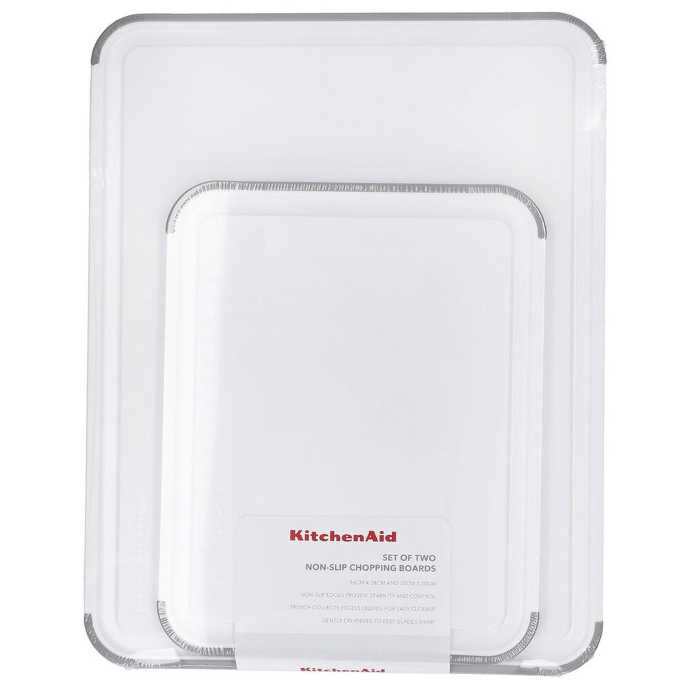 KitchenAid 2-Piece Polypropylene Chopping Board Set in White and Gray, , large