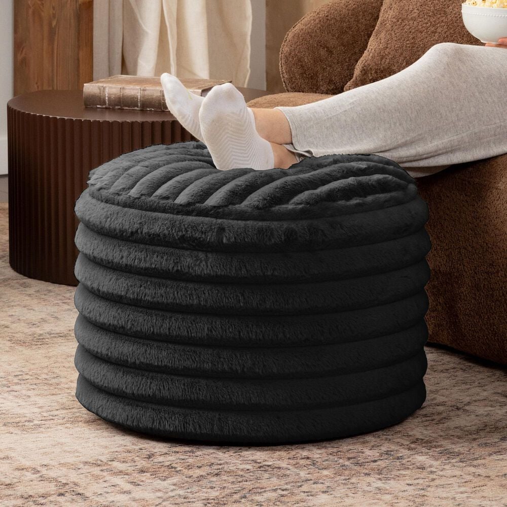 Jaxx Paran Round Ottoman in Mondo Black, , large