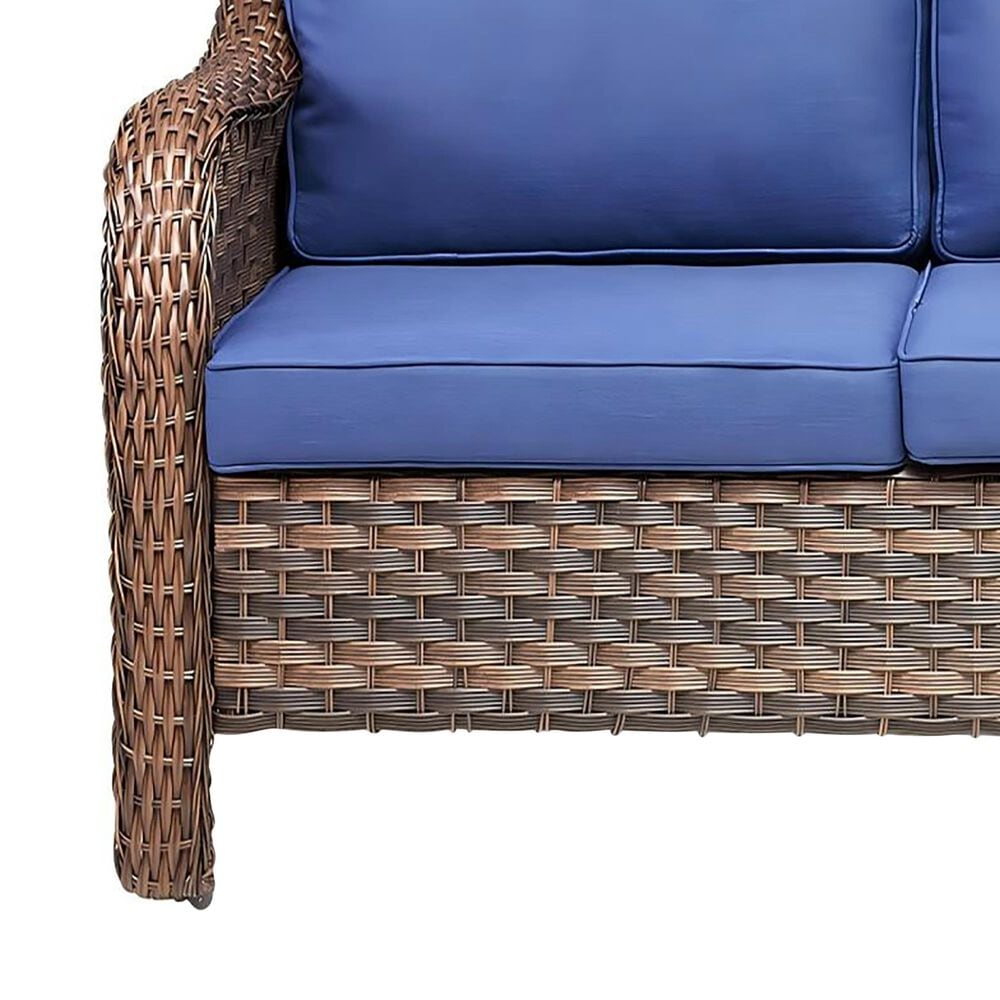 Sunwell Garden 34"H 2-Seater Outdoor Loveseat with Curved Armrests and Navy Cushions in Brown, , large