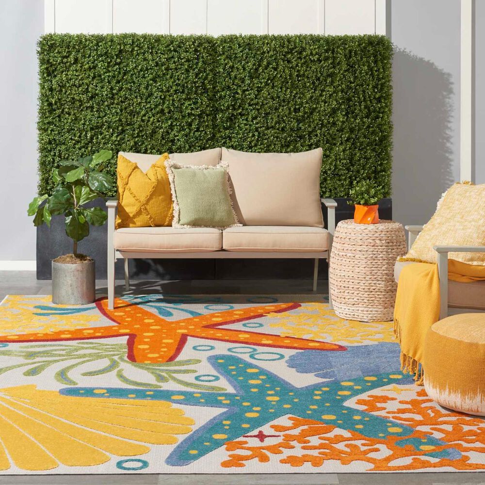 Nourison Aloha 12&#39; x 15&#39; Blue, Yellow and Orange Indoor/Outdoor Area Rug, , large