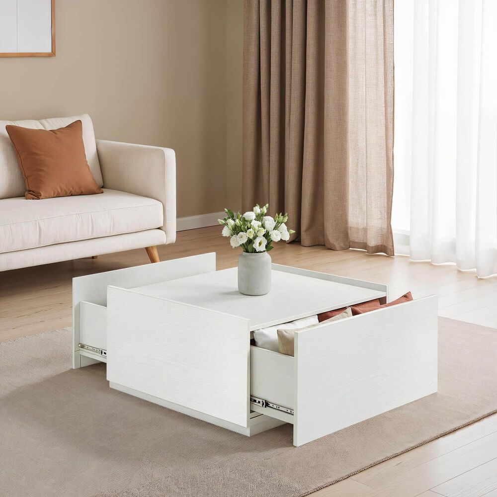 Furniture of America Elovier Coffee Table with Storage Drawers in White, , large