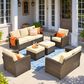 HOMLUX 6-Piece Patio Conversation Set with Loveseat and Light Brown Wicker in Beige, , large