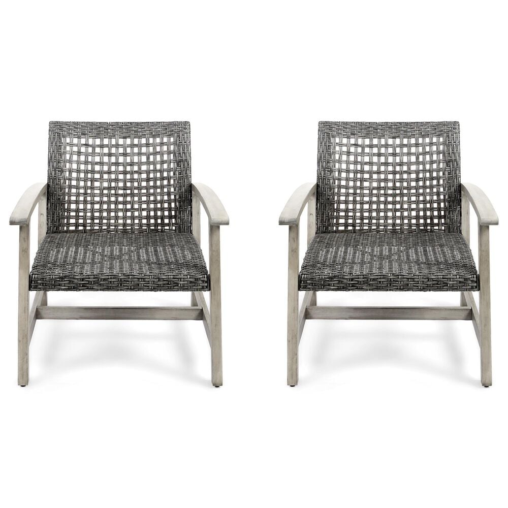 Hearth and Haven Hampton Outdoor Armchair with Wicker Seating in Black and Gray (Set of 2), , large