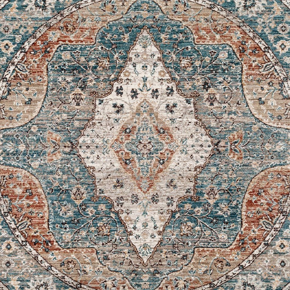 Surya Carlisle Oriental 5&#39;3&quot; Round Dark Blue, Light Sage, Dusty Pink, Cream and Medium Brown Area Rug, , large