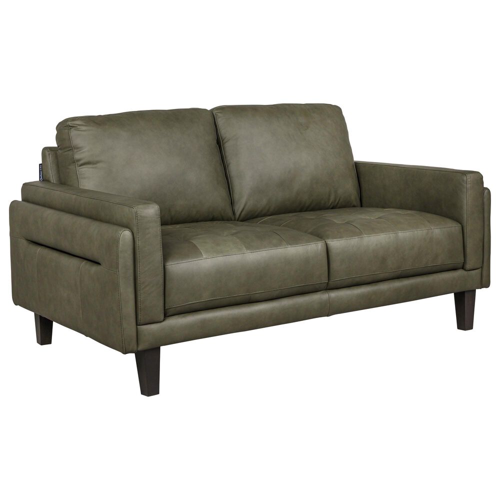 Chateau D&#39;ax Leather Stationary Loveseat in Olive, , large
