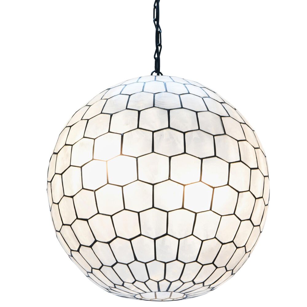 Creative Coop Simone 20" Pendant with Pearly White Shade in Black, , large