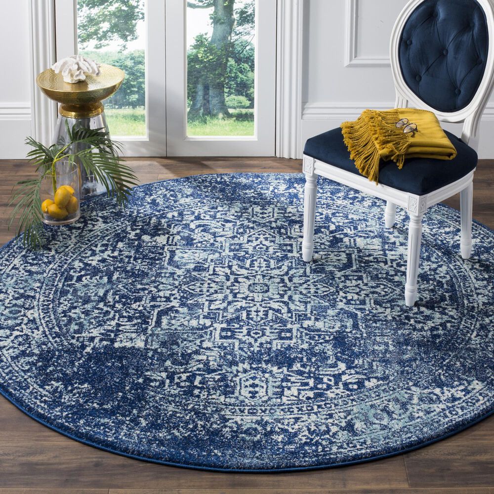 Safavieh Evoke EVK256A 9&#39; Round Navy and Ivory Area Rug, , large