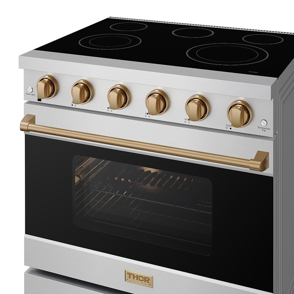 Thor Kitchen Gordon Ramsay 6 Cu. Ft. Professional Freestanding Electric Range with Bronze Handle Kit in Stainless Steel, , large