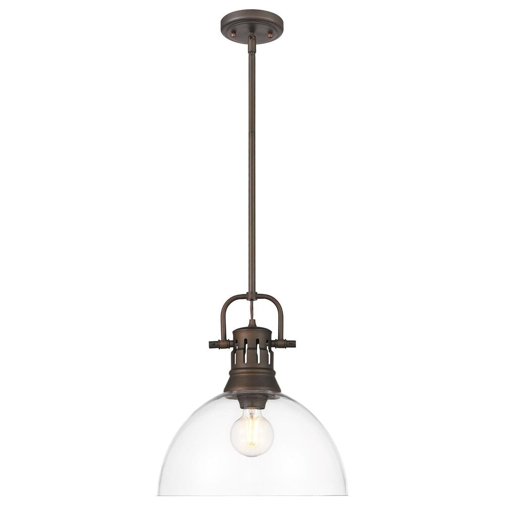 Golden Lighting Duncan 1-Light Pendant with Rod and Clear Shade in Rubbed Bronze, , large