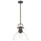 Golden Lighting Duncan 1-Light Pendant with Rod and Clear Shade in Rubbed Bronze, , large