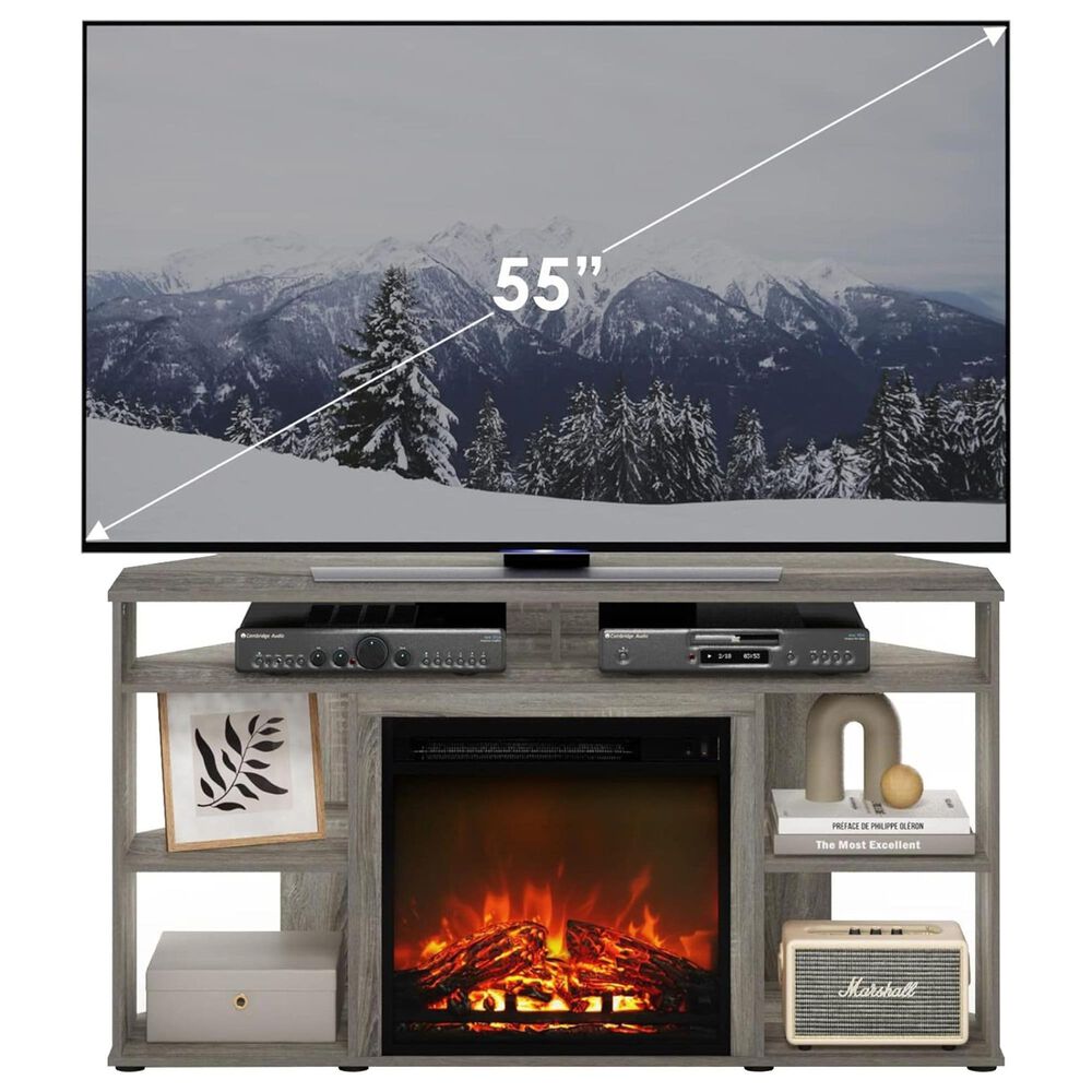 HOMLUX 47" Corner TV Stand with Electric Fireplace in French Oak Grey, , large