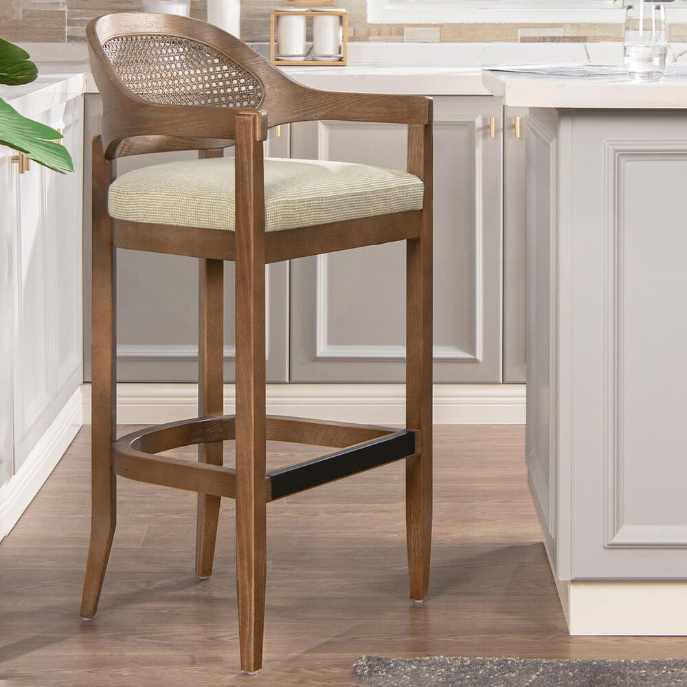 Jennifer Taylor Home Americana 30.5" Bar Stool with Taupe Beige Cushion in Natural, , large