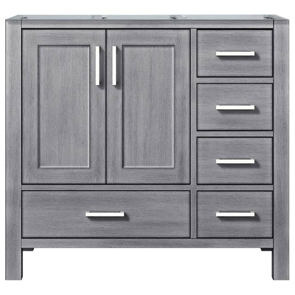 Lexora Home Jacques 36&quot; Left Offset Single Bathroom Vanity in Distressed Grey with 2 cm White Carrara Marble Top and Rectangular Sink, , large