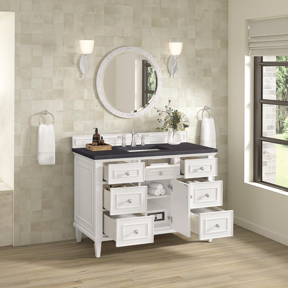 James Martin Vanities Lorelai 48&quot; Single Vanity in Bright White with 3 cm Charcoal Soapstone Quartz Top, , large