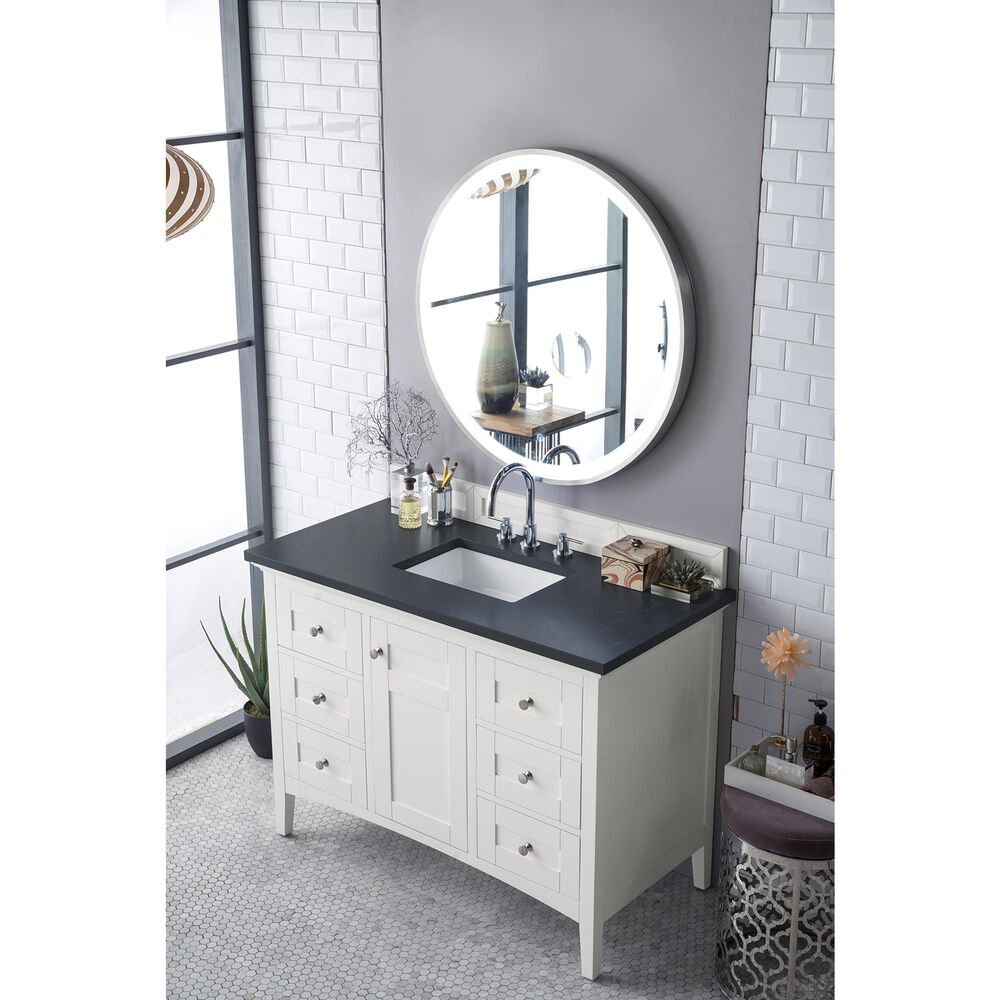 James Martin Vanities Palisades 48&quot; Single Bathroom Vanity in Bright White with 3 cm Charcoal Soapstone Quartz Top and Rectangular Sink, , large