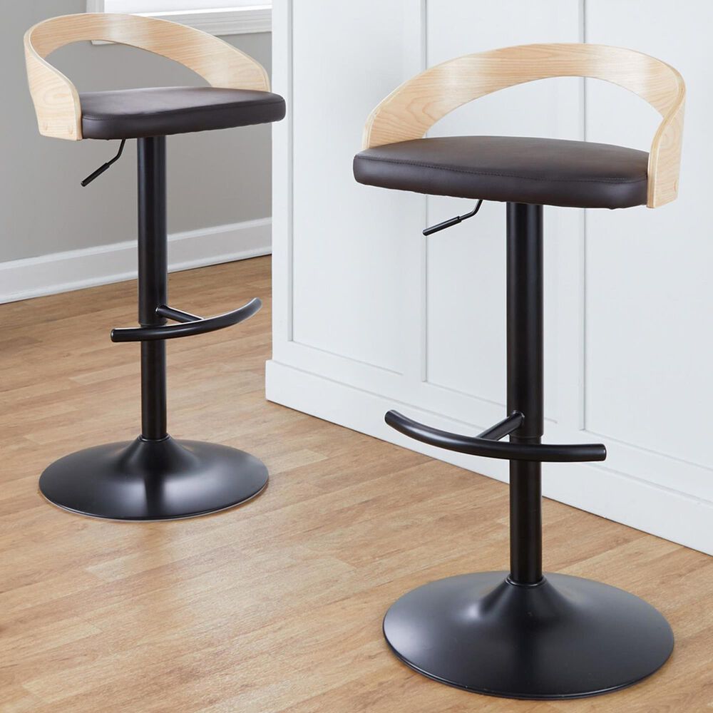 LumiSource Grotto Swivel Barstool with Brown Faux Leather Upholstery in Black and Natural (Set of 2), , large