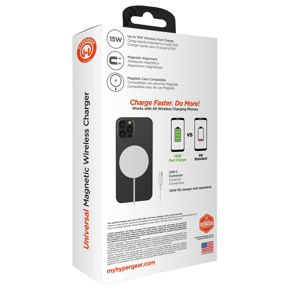 Hypercel Magnetic 15W Wireless Charger in White, , large
