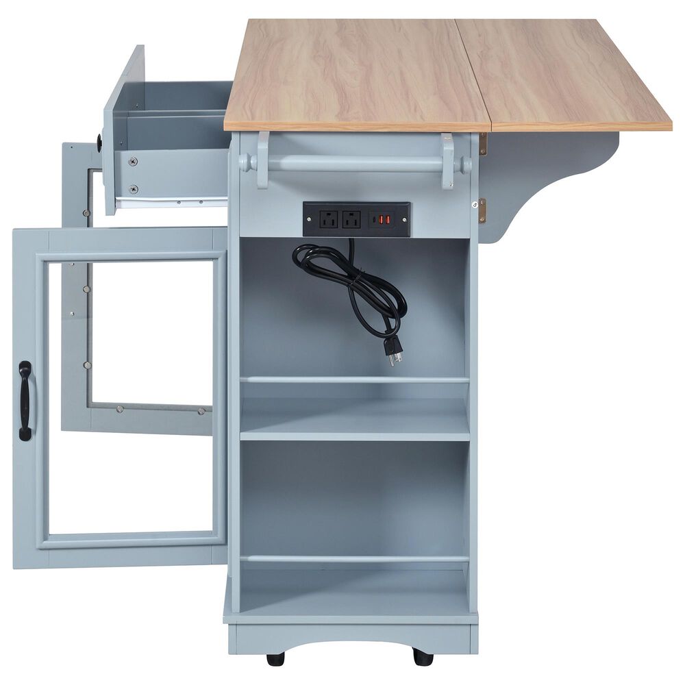 HOMLUX 54" Mobile Kitchen Island with Glass Door Storage in Grey and Blue, , large