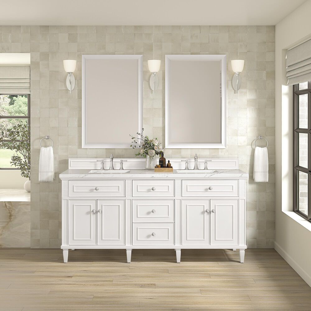 James Martin Vanities Lorelai 72&quot; Double Vanity in Bright White with 3 cm Ethereal Noctis Quartz Top, , large