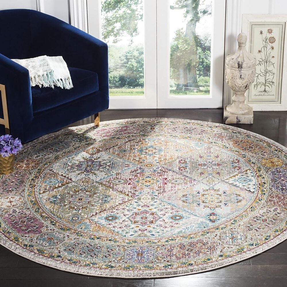 Safavieh Aria ARA127C 6&#39;6&quot; Round Cream and Multicolor Area Rug, , large