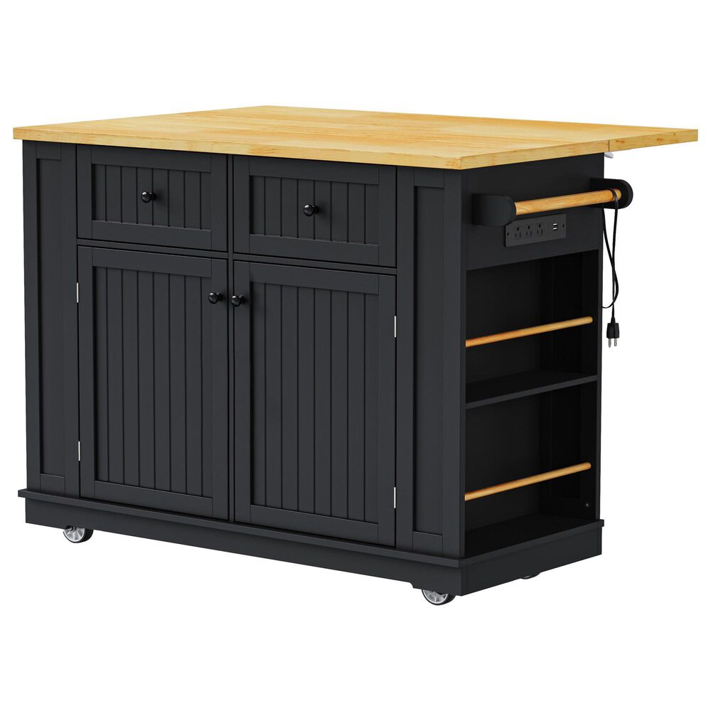 HOMLUX 48" Kitchen Island with Drop Leaf in Black and Natural, , large
