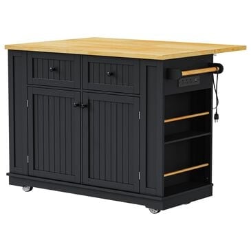 HOMLUX 48" Kitchen Island with Drop Leaf in Black and Natural, , large